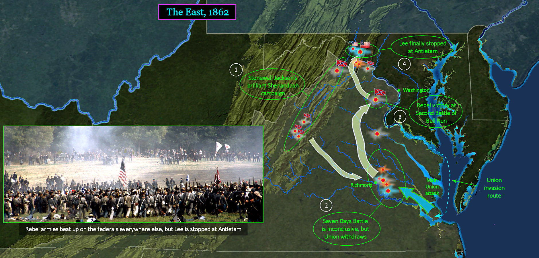 Civil War in the East, 1862 map